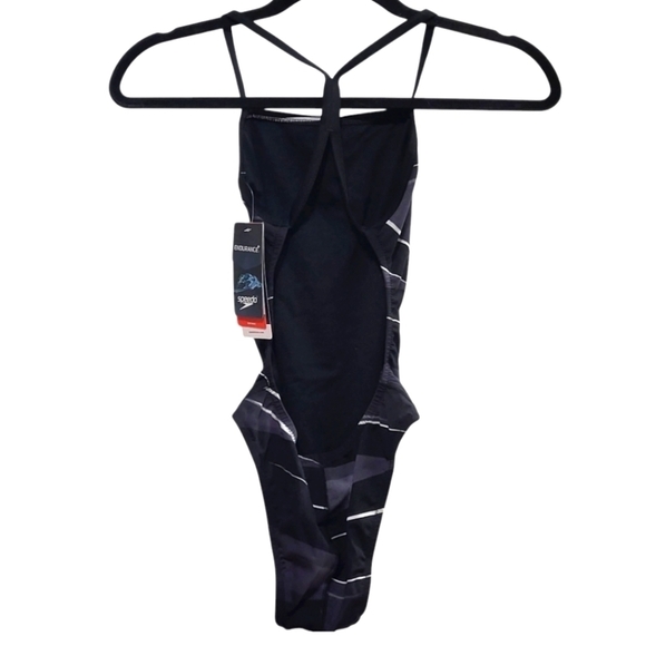Speedo Endurance+ Racing Cut Swimsuit Size 26(XS) Black/White/Grey - Picture 3 of 7